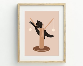 Cat Print, Animal Wall Art, Cat printable, black cat digital download, Cat poster, minimalist contemporary art, 5x7, 8x10, 11x14, 16x20
