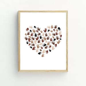 Hands Art Print, Black Heart Print, Diversity wall art, Equality poster, Inclusive Poster, Hands printable art,  5x7, 8x10, 11x14,16x20