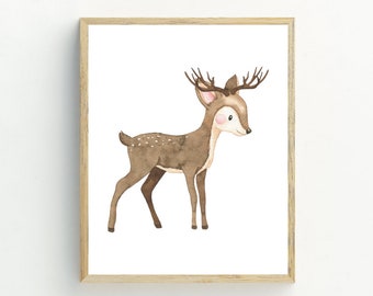 Reindeer Wall Art, Natale stampabile, Woodland Deer Art stampa, download digitale, decorazione murale natalizia, 5x7, 8x10, 11x14