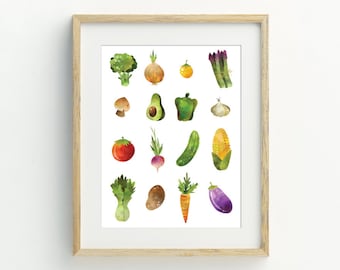 Vegetables Print, Kitchen Wall Art, vegetables poster, printable, digital download, food wall art, 5x7, 8x10, 11x14