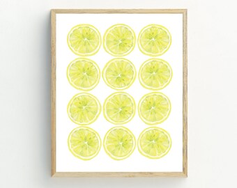 Lemon Wall Art, Lemon Printable, Fruit Wall Art, Kitchen Wall Decor, Lemon Slices Print, Housewarming Gift, 5x7, 8x10, 11x14, 16x20