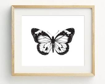 Butterfly Printable, Monochrome Butterfly Art Prints, Minimalist home, Black and white wall art, Monochrome Decor, 5x7, 8x10, 11x14, 16x20