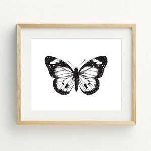 Butterfly Printable, Monochrome Butterfly Art Prints, Minimalistisch huis, Zwart-wit kunst aan de muur, Monochroom Decor, 5x7, 8x10, 11x14, 16x20