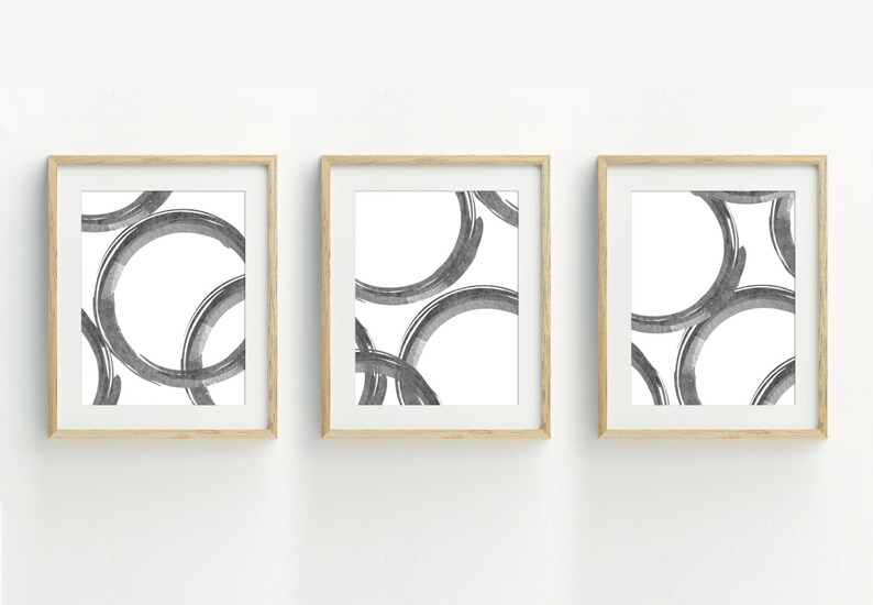 Abstract Art Print Grey Circles Geometric Wall Art Etsy