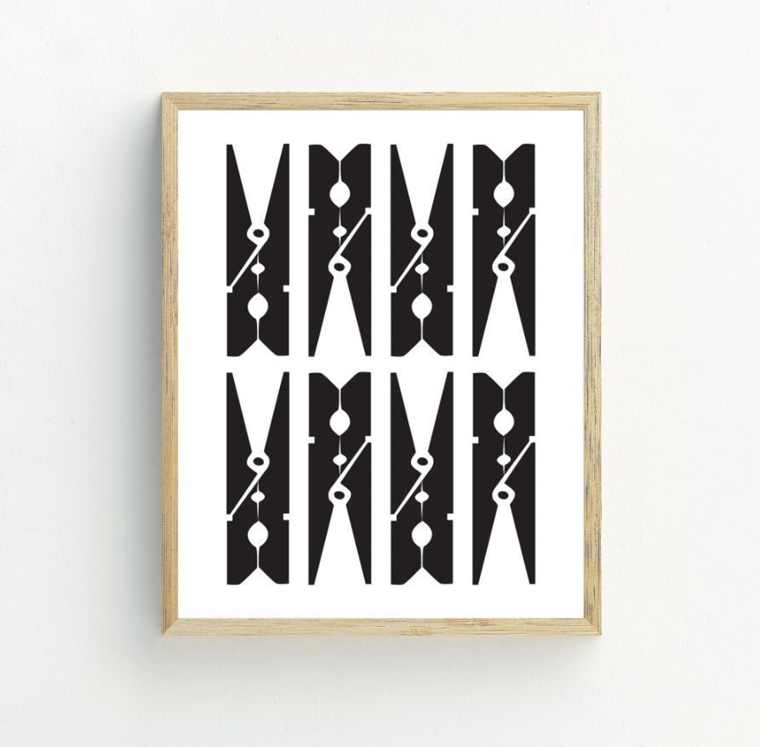 Laundry Wall Art, Laundry Room Decor, Clothespins Printable Art, Black ...