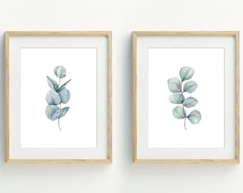 EucalyptusArt Prints, Leaf Art Prints, Nature Wall Decor, Minimalist Wall Art, Set of 2 Botanical Prints, digital download, 5x7, 8x10, 11x14