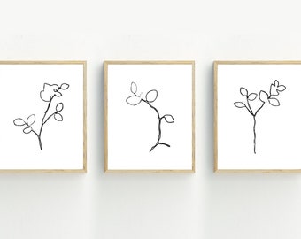 Stampe d'arte botanica minimalista, Arte murale a foglia di eucalipto, Stampe botaniche in bianco e nero, Set di 3, 5x7, 8x10, 11x14, 16x20