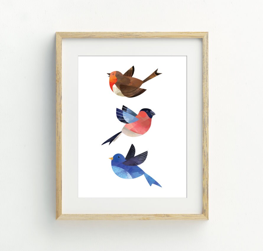 Vogel Druck drei Vögel druckbare Wandkunst digitaler | Etsy