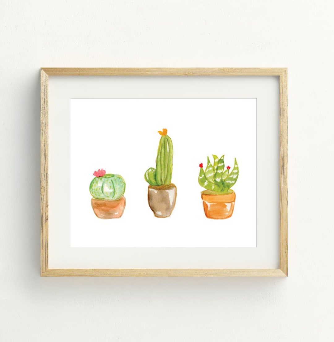 Cactus Print, Watercolor Potted Cactus Wall Art, Instant Download ...