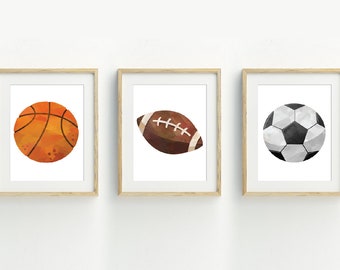 sports balls print, sports balls wall art, boy bedroom decor, football printable, basketball football soccer printable, set of 3