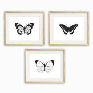 Butterfly Printable, Set of 3, Monochrome Butterfly Art Print ...