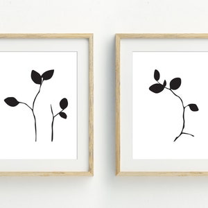 Black and White Botanical Art Prints, Leaf Art Prints, Nature Wall Decor, Minimalist Wall Art, Set of 2, digital download, 5x7, 8x10, 11x14