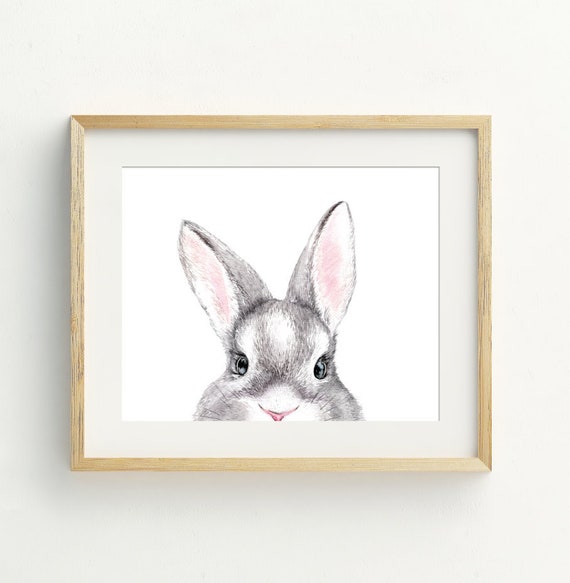 Rabbit Print, Animal Wall Art, Rabbit printable art, Bunny print, digital download, Peekaboo rabbit nursery wall art, 5x7, 8x10, 11x14