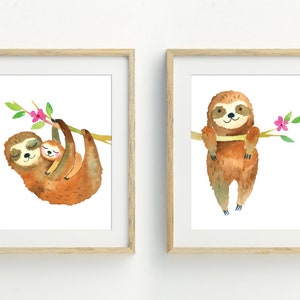 Faultier Druck, Faultier Wandkunst, Faultier Kinderzimmer druckbare Kunst, digitaler Download, Kinderzimmer Wandkunst, Set von 2 Drucken, 5x7, 8x10, 11x14 Bild 1