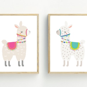 Llama prints, Llama wall art, Set of 2 prints, kids bedroom decor, nursery decor,  llama printable download 5x7, 8x10, 11x14, 16x20