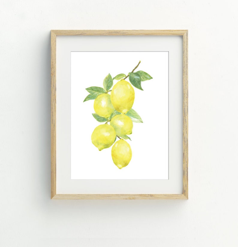 Lemon Print, Fruit Wall Art, Kitchen Wall Decor, Digital Download, Lemon Decor, Printable Housewarming Gift, 5x7, 8x10, 11x14, 16x20 image 1