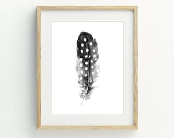 Feather Printable, Black Feather Wall Art Print, Minimalist wall decor, black and white wall art, boho wall art, 5x7, 8x10, 11x14