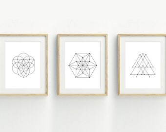 Geometric Prints, Minimalist Wall Decor, Black and White Wall Art, set of 3 prints, instant digital download