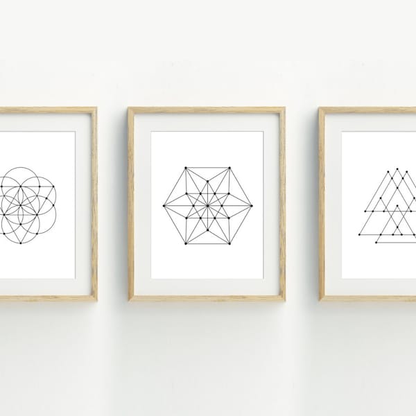 Geometric Prints, Minimalist Wall Decor, Black and White Wall Art, set of 3 prints, instant digital download