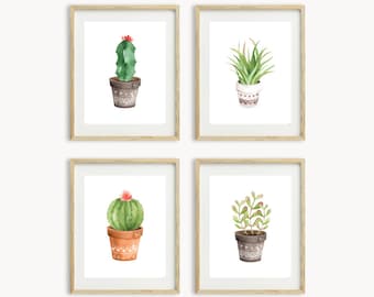 Cactus print, Printable cactus art, Botanical print, Cactus poster, Watercolor Cactus wall art, Set of 4, Cactus Wall Decor, boho decor