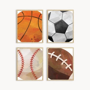 Sports Ball Prints, Set of 4, Sports Wall Decor, Boys room decor, Teen boys wall art, Soccer Football basketball baseball, DIGITAL FILES