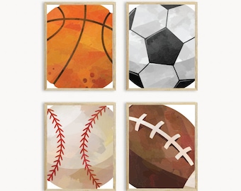 Sports Ball Prints, Set of 4, Sports Wall Decor, Boys room decor, Teen boys wall art, Soccer Football basketball baseball, DIGITAL FILES