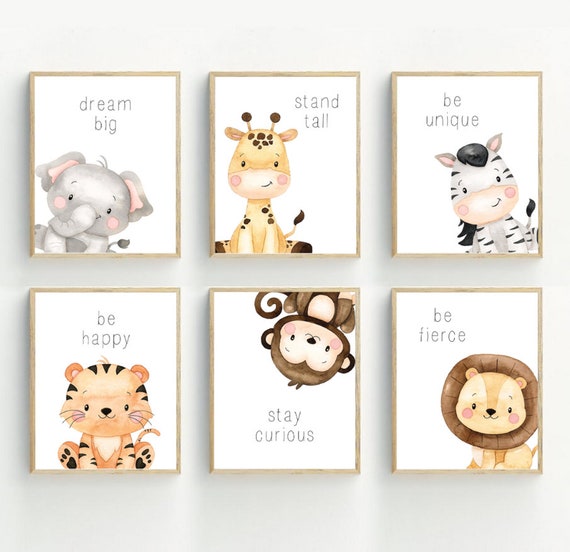 safari animals prints, animal wall decor, nursery animals wall art, elephant giraffe zebra tiger monkey lion prints, 5x7, 8x10, 11x14, 16x20