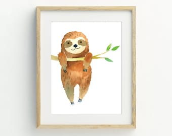 Sloth Print, Animal Wall Art, Sloth Nursery printable art, digital download, nursery wall art, unisex baby gifts,  5x7, 8x10, 11x14, 16x20