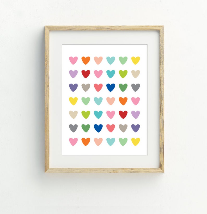 Hearts Print, hearts wall art, nursery wall decor, hearts print, rainbow hearts printable, 5x7, 8x10, 11x14, 16x20 image 2