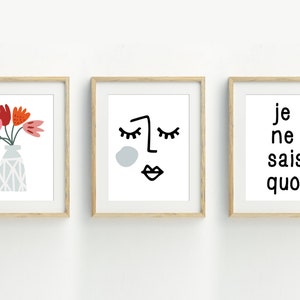 line art print, abstract face print, flower vase print, je ne sais quoi, set of 3 5x7, 8x10, 11x14 16x20