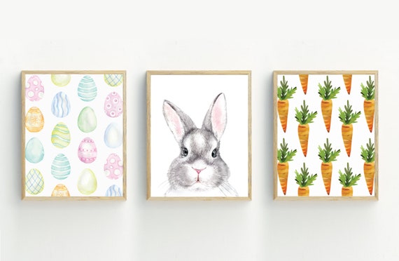 Easter Prints, Easter  Decor, Easter Bunny Print, carrots poster, easter eggs print, set of 3, printable downloads, 5x7, 8x10, 11x14, 16x20