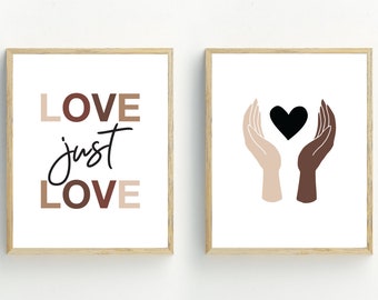 Hands Art Print, Set of 2 Equality prints, Diversity wall art, Equality poster, Inclusive sign, heart printable art, 5x7, 8x10, 11x14,16x20