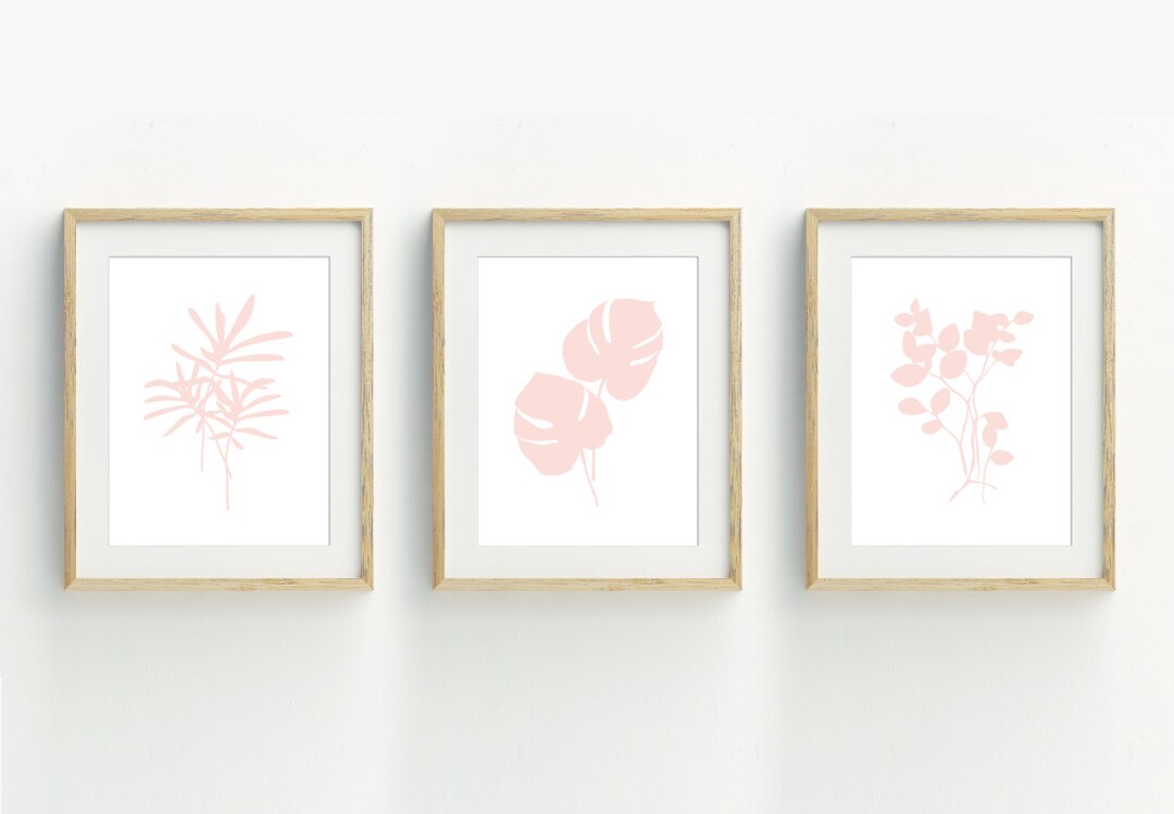 Blush Pink Minimalist Botanical Art Prints, Leaf Wall Art, Set of 3 ...