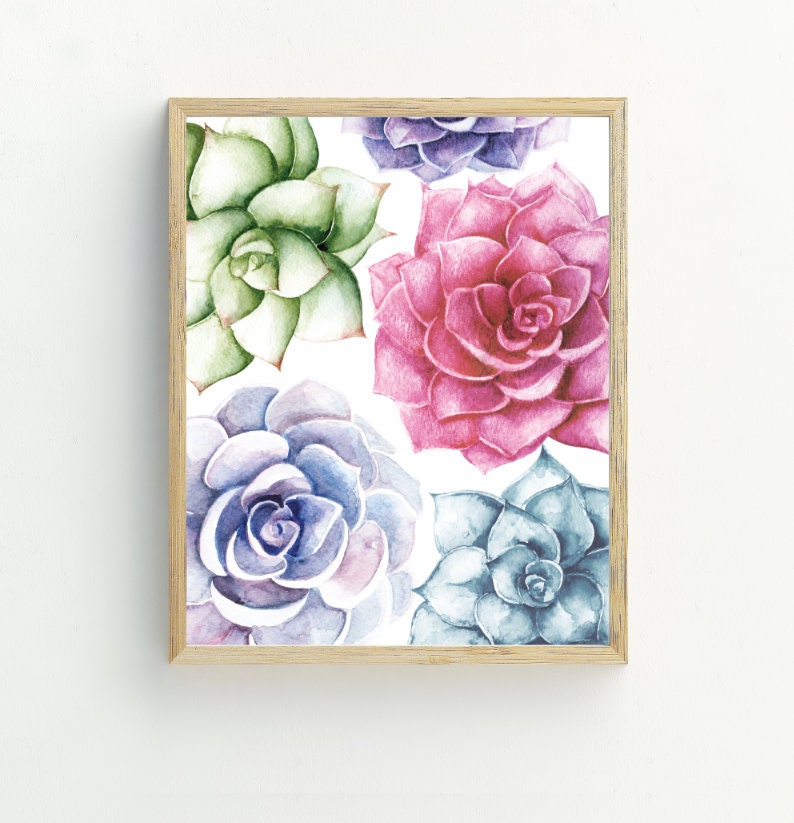 Succulents Print, Watercolor Succulent Wall Art, Instant Download ...