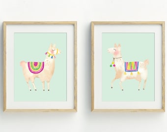 Llama Print, Animal Wall Art, Llama printable art, llama decor, set of 2 prints, digital download, nursery wall art, 5x7, 8x10, 11x14