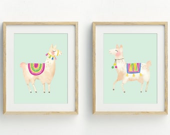 Llama Print, Animal Wall Art, Llama printable art, llama decor, set of 2 prints, digital download, nursery wall art, 5x7, 8x10, 11x14