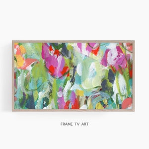 Samsung Frame TV Art, Abstract Floral Painting, Frame TV Art, Bright Colors Modern Painting, Digital Download, Green Pink Yellow