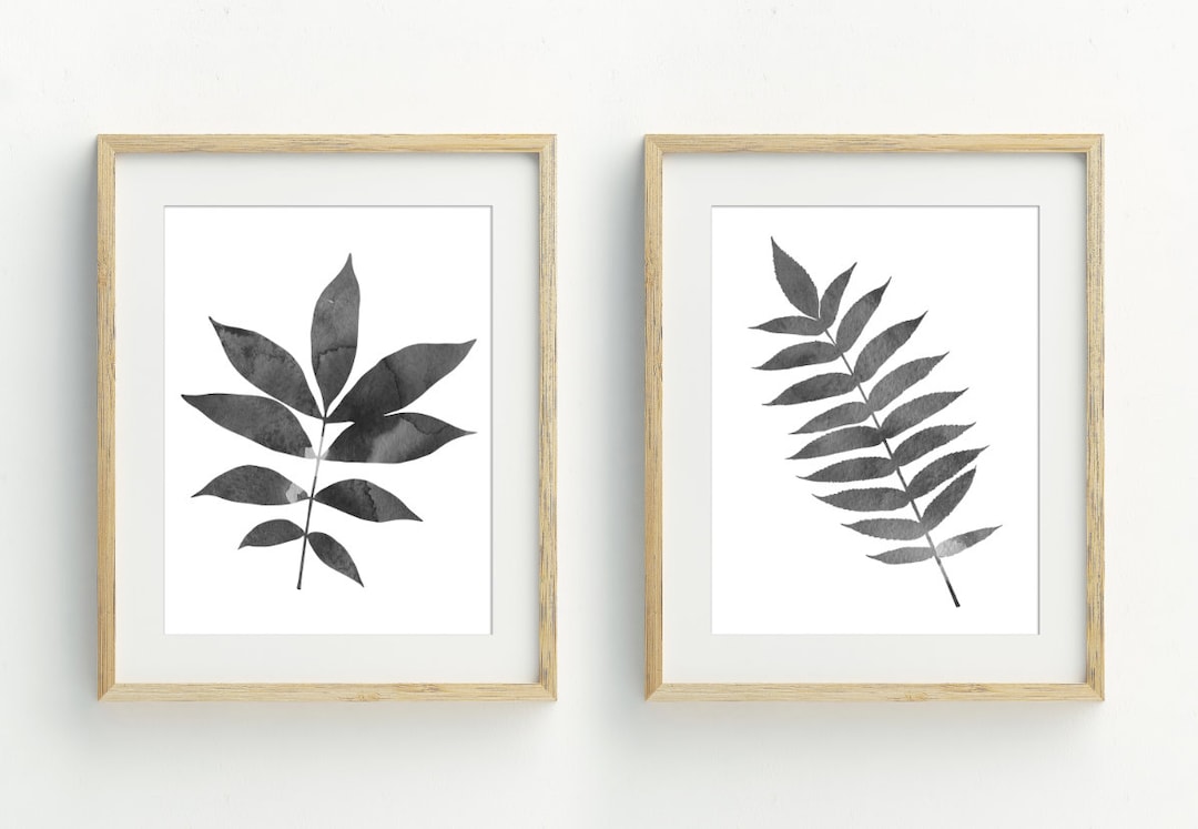 Black and White Botanical Art Prints, Leaf Printable, Nature Wall Decor ...