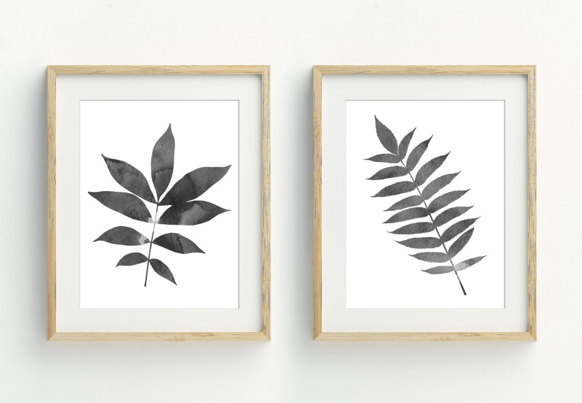 Black and White Botanical Art Prints Leaf Printable Nature | Etsy