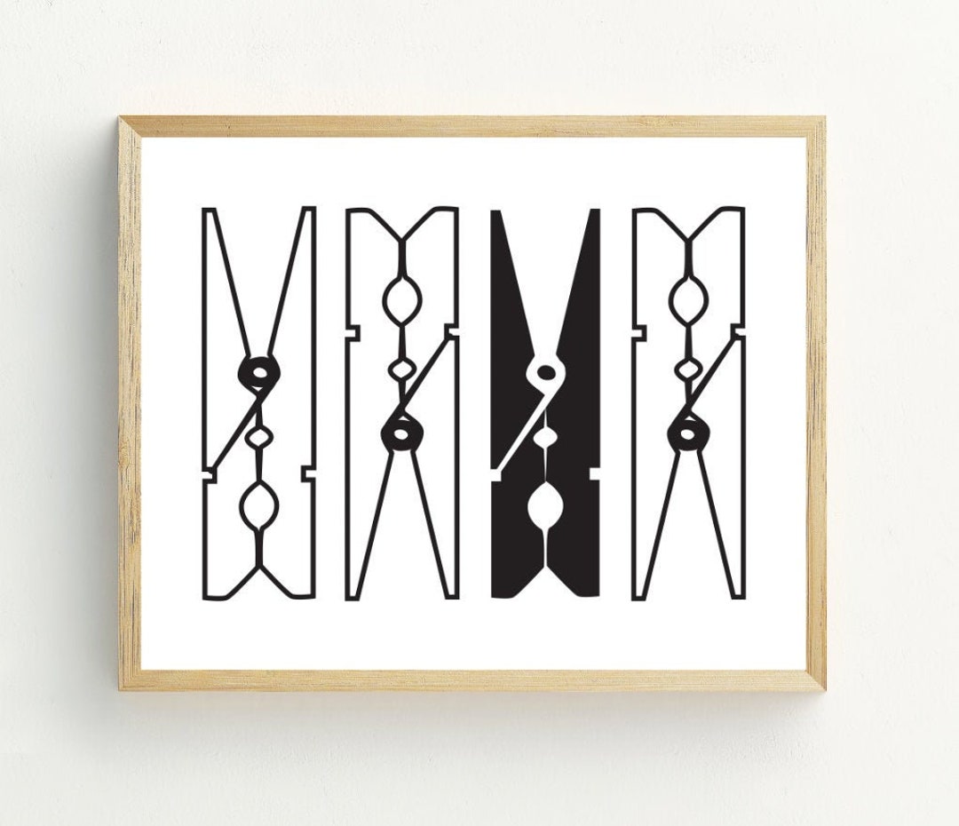 Laundry Wall Art, Clothespins Printable Art, Laundry Room Decor, Black ...