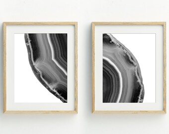 Geode Slice Print, Geode Printable, Instant Download Printable Art, Minimalist Black and White Wall Decor, Set of 2 prints, 5x7, 8x10, 11x14