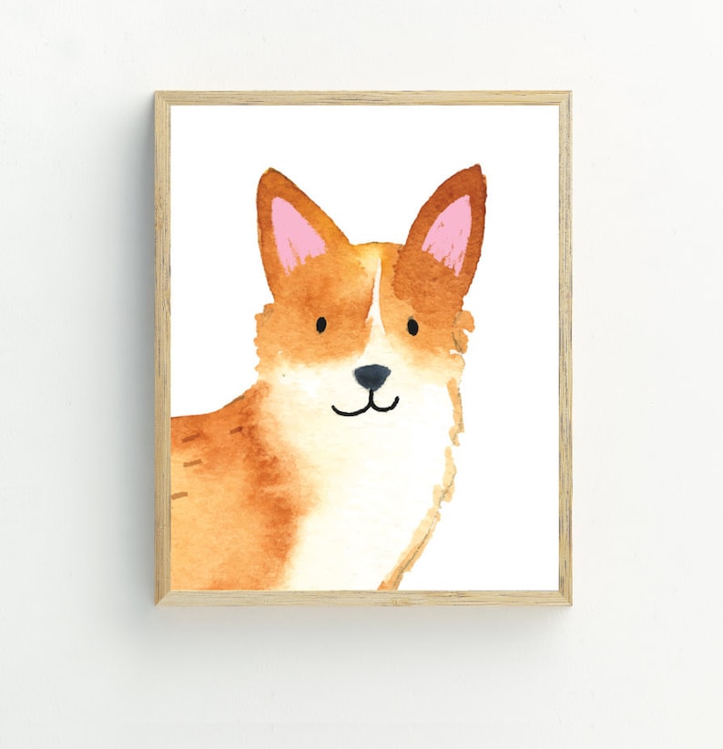 Corgi Print, Dog Wall Art, Dog printable digital download, Dog poster, minimalist wall art, 5x7, 8x10, 11x14 image 1