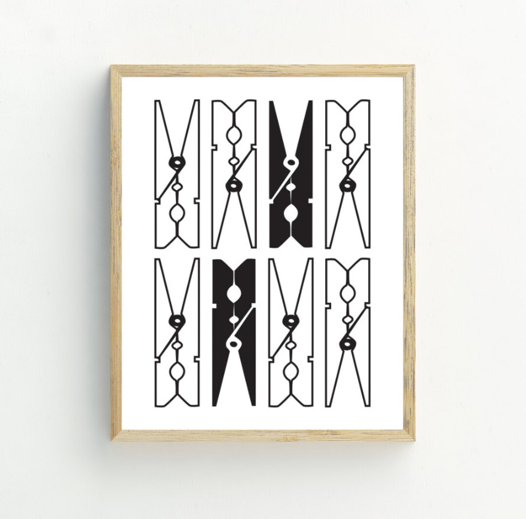 Laundry Wall Art, Laundry Room Decor, Clothespins Printable Art, Black ...
