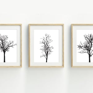 Tree Prints, Minimalist Tree Wall Decor, Woodland Wall Art, Black and White Tree Printable Art, set of 3 prints, instant digital download
