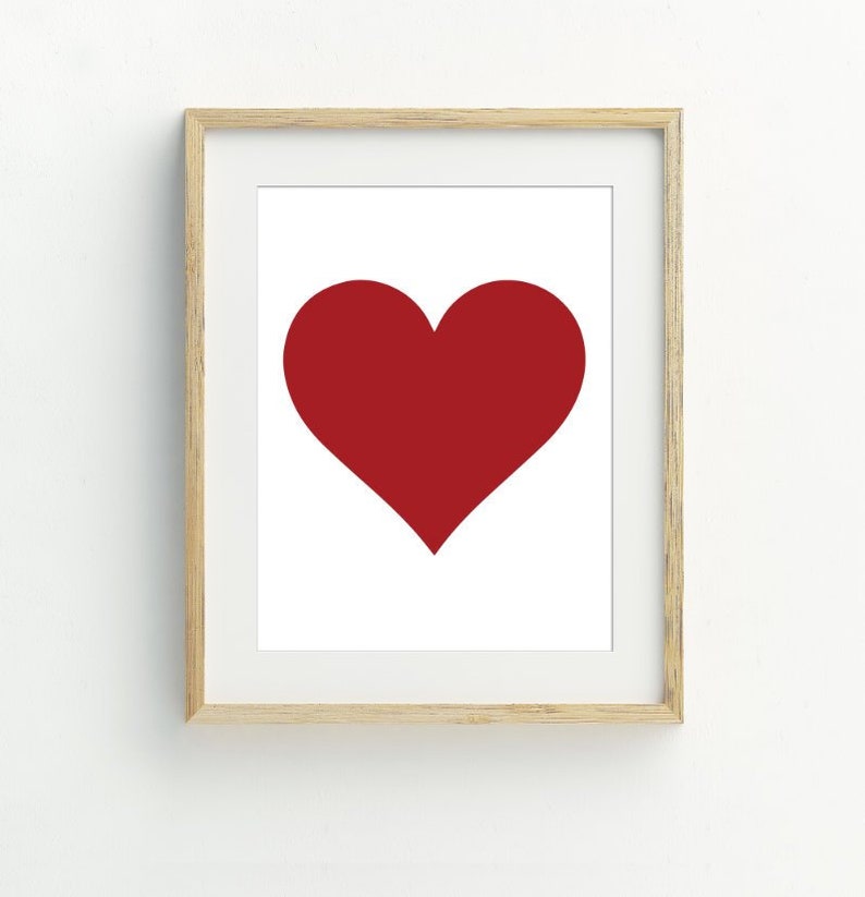 Red Heart Print Heart Printable Wall Art Heart Poster Etsy