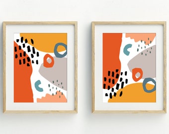 abstract prints, set of 2 prints, abstract shapes wall art, contemporary decor, Printable Art, 5x7, 8x10, 11x14, 16x20