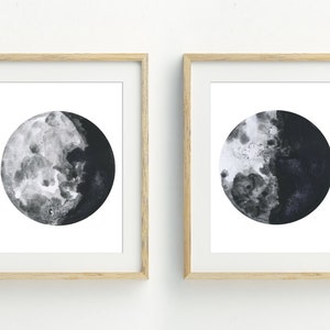 Moon Phases Art Prints, Printable Moon Wall Art, Modern Wall Art, set of 2 moon prints, celestial wall art, Printable Wall Art