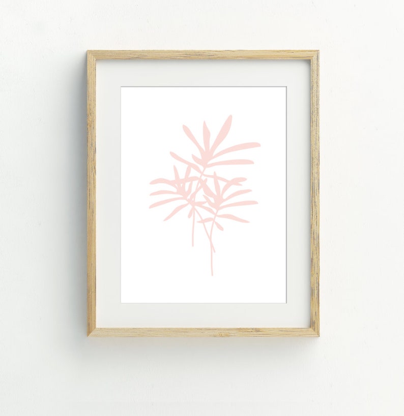 Blush Pink Minimalist Botanical Art Prints, Leaf Wall Art, Set of 3 ...