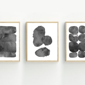 Abstract art print, black and white watercolor, Minimalist wall art, contemporary artwork,  set of 3 printable files, 5x7, 8x10 or 11x14,