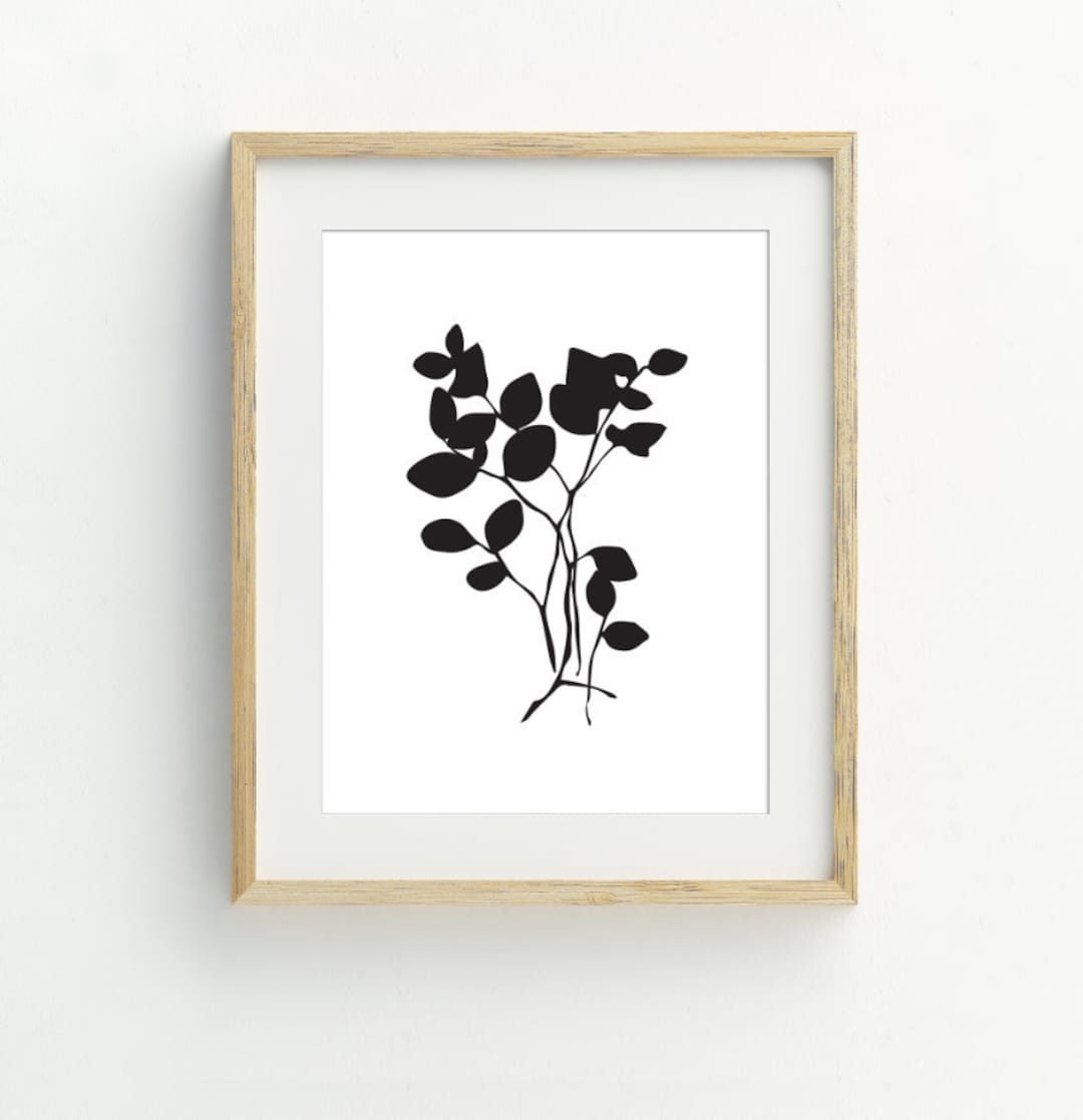 Black and White Minimalist Botanical Print, Leaf Wall Art, Plant Wall ...